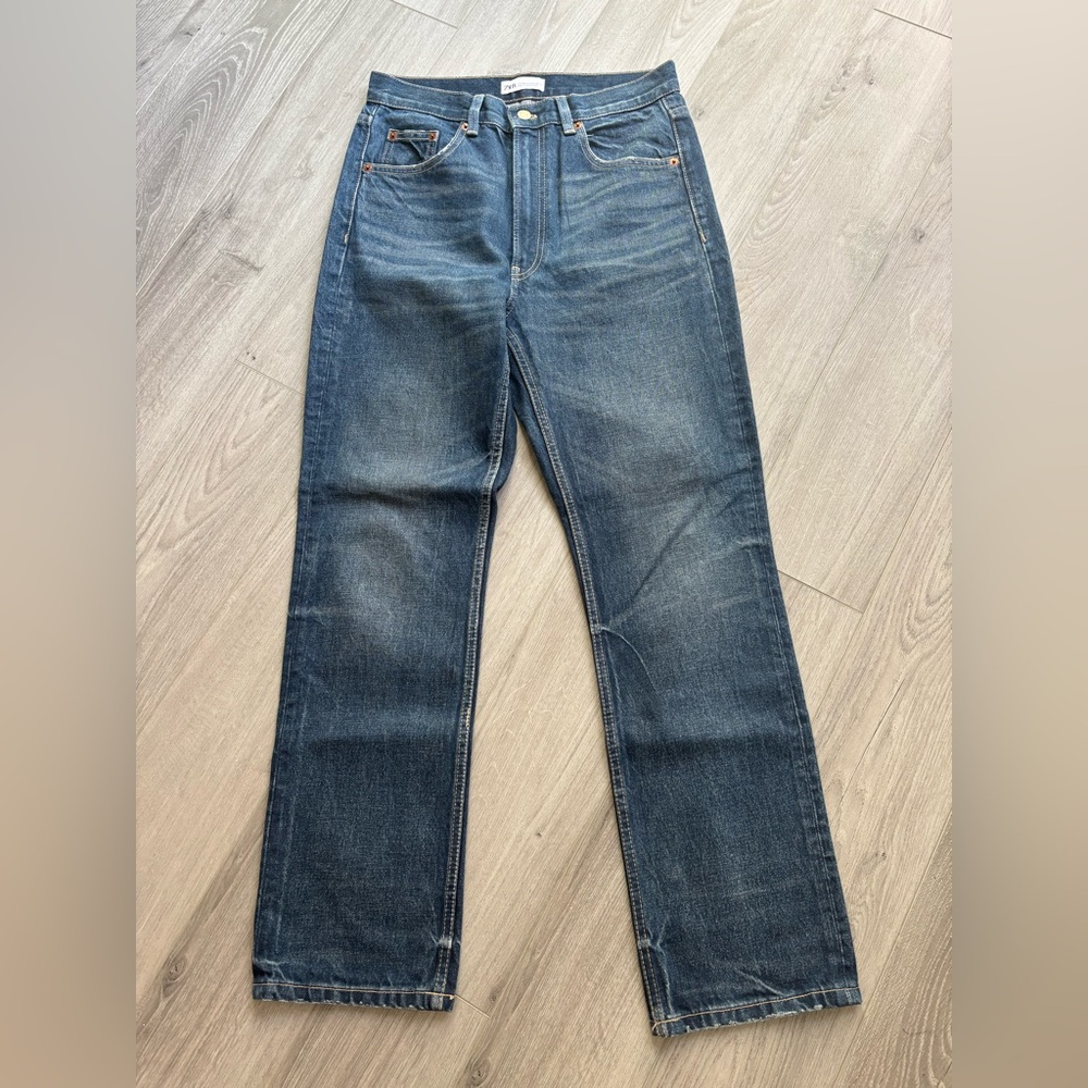 Zara Women's Classic Straight Leg Jeans - Dark Blue Denim